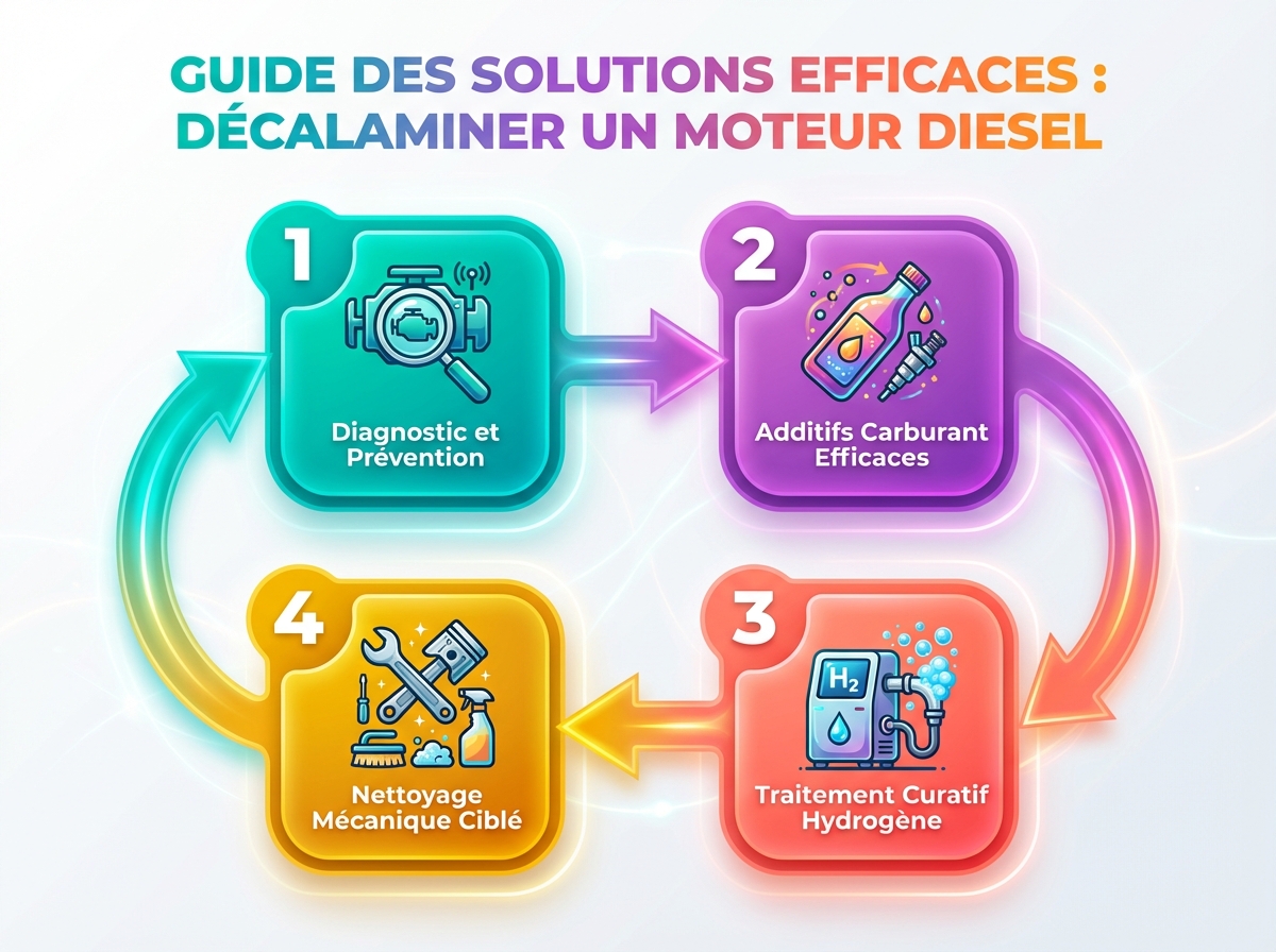 Infographie diagram : Décalaminer un moteur diesel : guide des solutions efficaces
