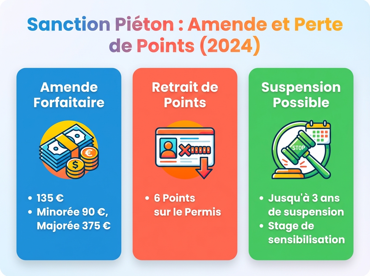 Infographie cheat sheet : Sanction pour ne pas laisser passer un piéton (2024)