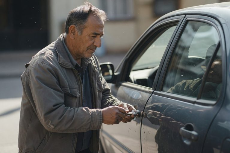 Conducteur utilisant la clé pour déverrouiller la porte défaillante